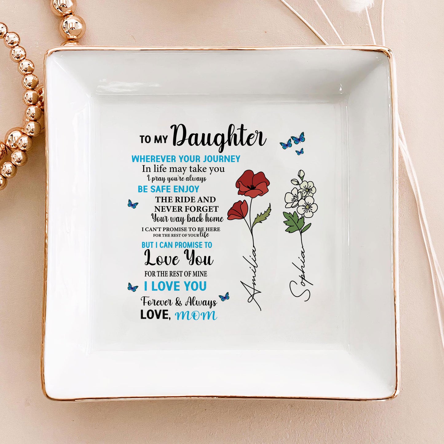 Personalized Ring Dish To My Daughter Wherever your journey in life Customized Ceramic Jewelry Tray, Gift For Daughter, Wedding Gift - LuthCreative