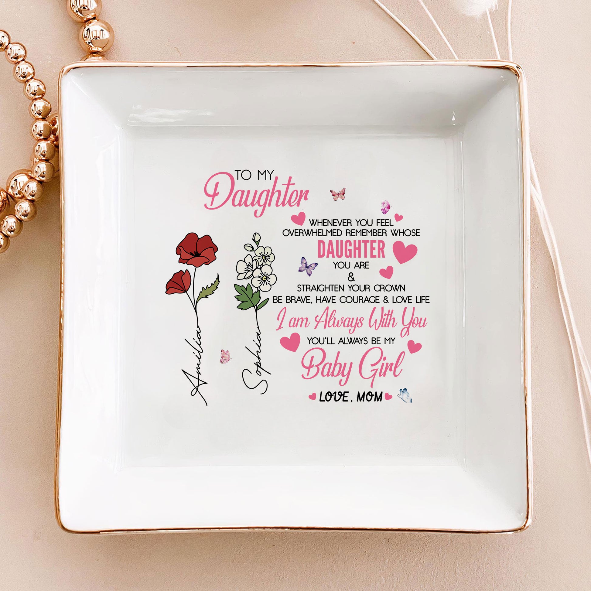 Personalized Ring Dish To My Daughter Customized Ceramic Jewelry Tray, Gift For Daughter, Wedding Gift - LuthCreative