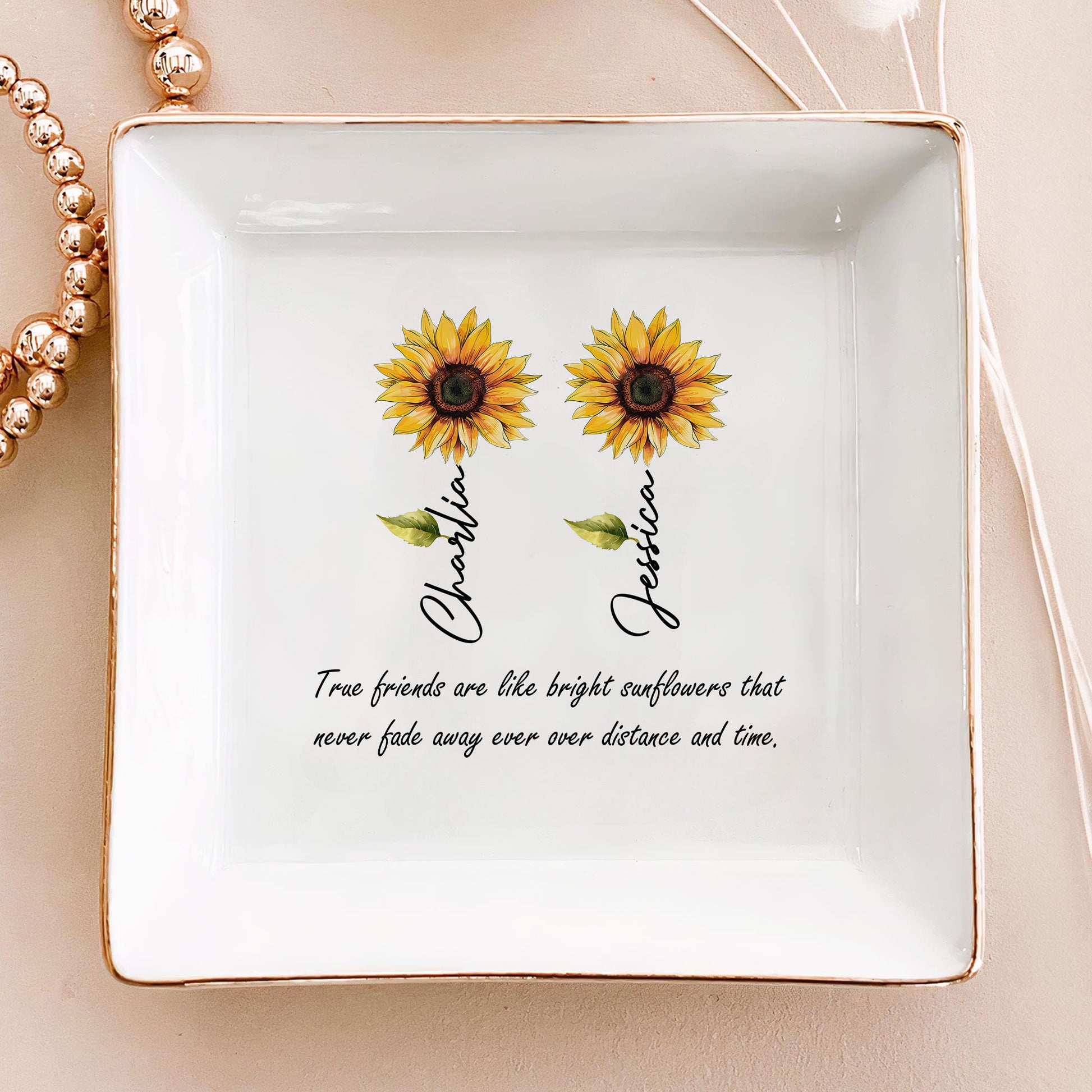 Personalized Gift True Friends Are Like Bright Sunflower Ring Dish-Gift For Best Friend-Bestie Gift-Custom Jewelry Tray-Ring Holder - LuthCreative