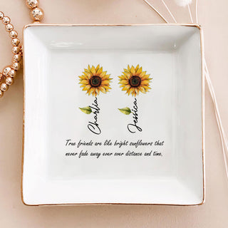 True Friends Are Like Bright Sunflower Ring Dish-Gift For Best Friend-Bestie Gift-Custom Jewelry Tray-Ring Holder