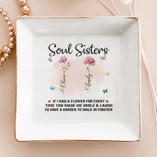 Personalized Sister Forever Jewelry Dish, Sister Birthday Month Flower Garden Jewelry Holder