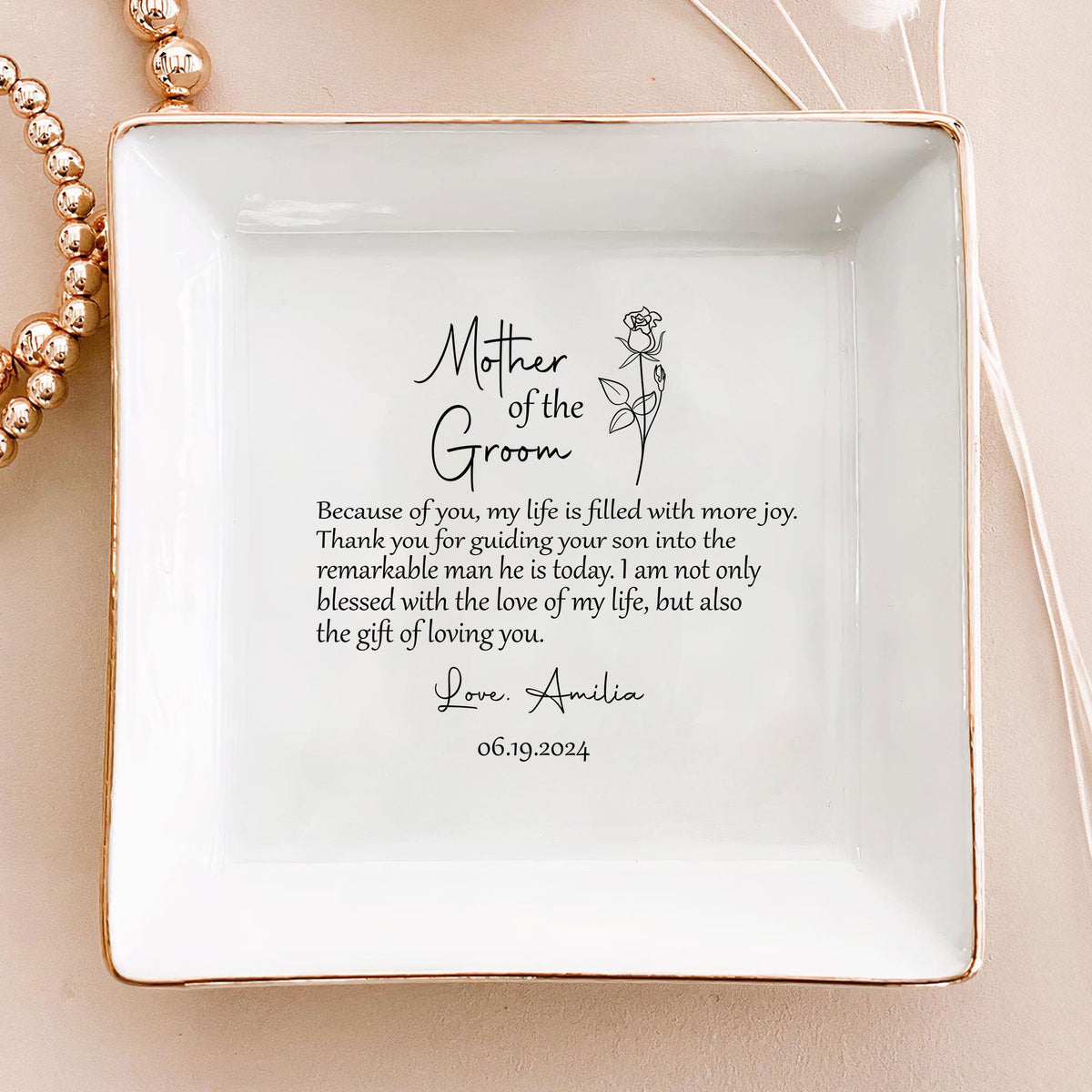 Personalized Ring Dish Mother Of Groom Customized Ceramic Jewelry Tray - LuthCreative