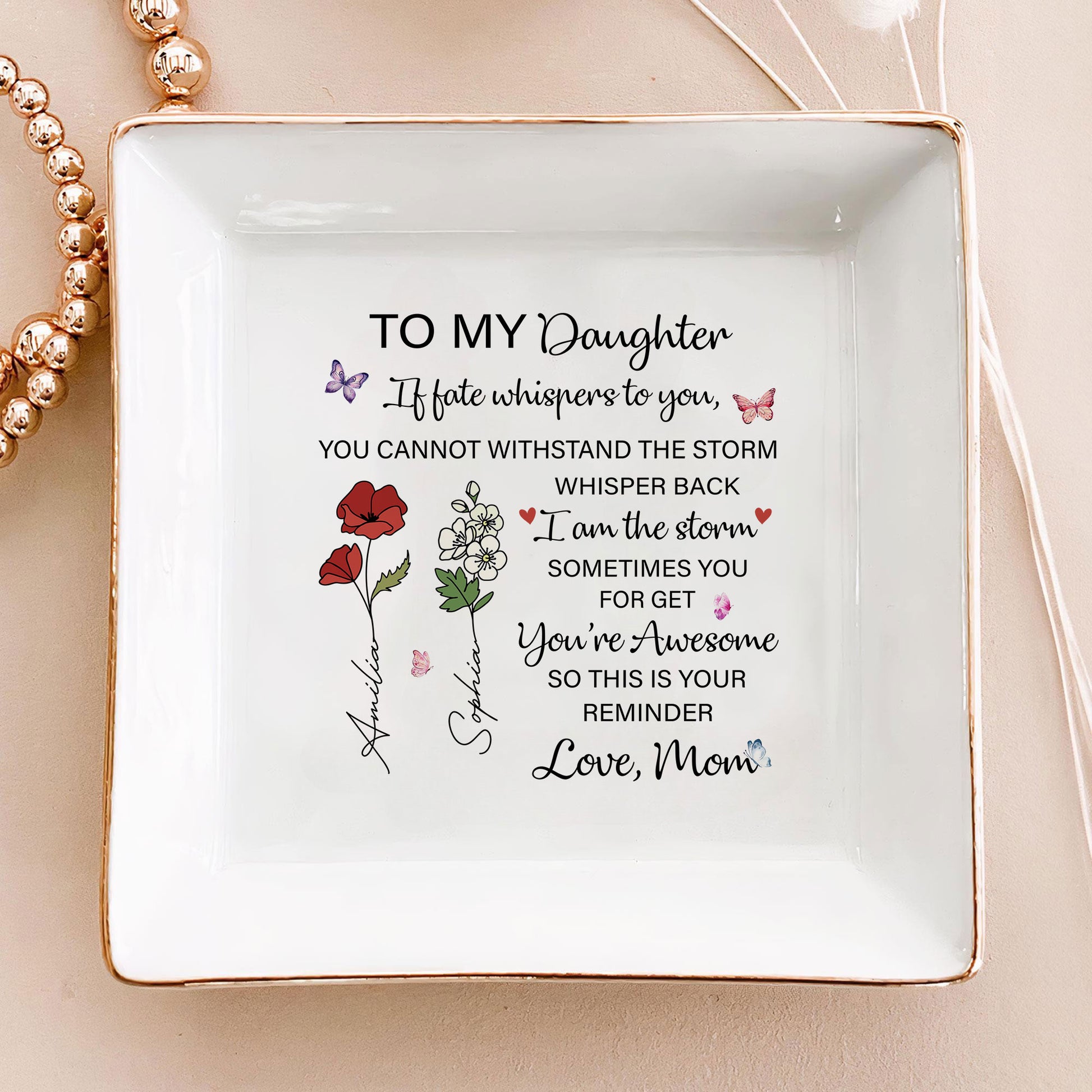 Personalized Ring Dish To My Daughter If fate whispers to you Customized Ceramic Jewelry Tray, Gift For Daughter, Wedding Gift - LuthCreative