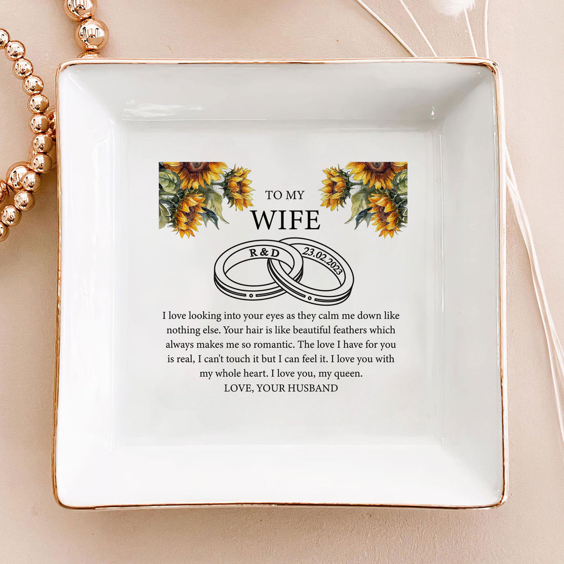 Personalized Wife Ring Dish - Custom Wedding Jewelry Holder - Romantic Bridal Gift - LuthCreative