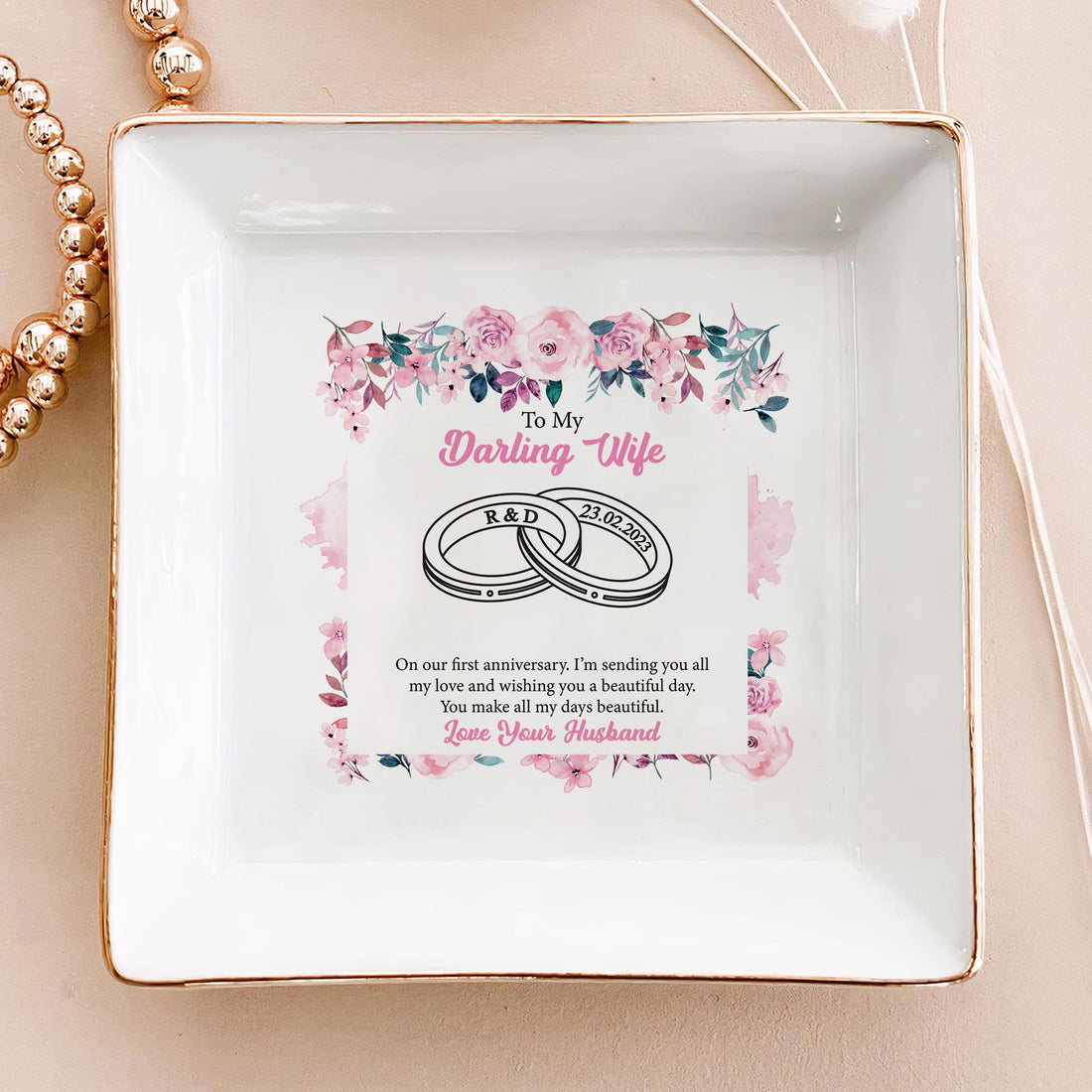 To My Darling Wife' Custom Ring Tray - Personalized Wedding Jewelry Dish - Romantic Gift - LuthCreative