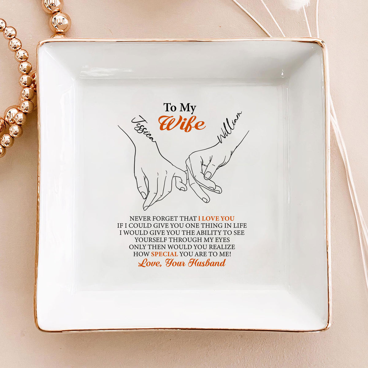 Personalized Wedding Ring Dish - Custom Jewelry Holder 'To My Wife' - Romantic Wedding Day Gift for Bride - LuthCreative