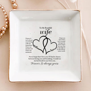 Personalized Ring Dish 'To My Beautiful Wife' - Custom Jewelry Holder - Romantic Wedding Day Gift for Bride - LuthCreative