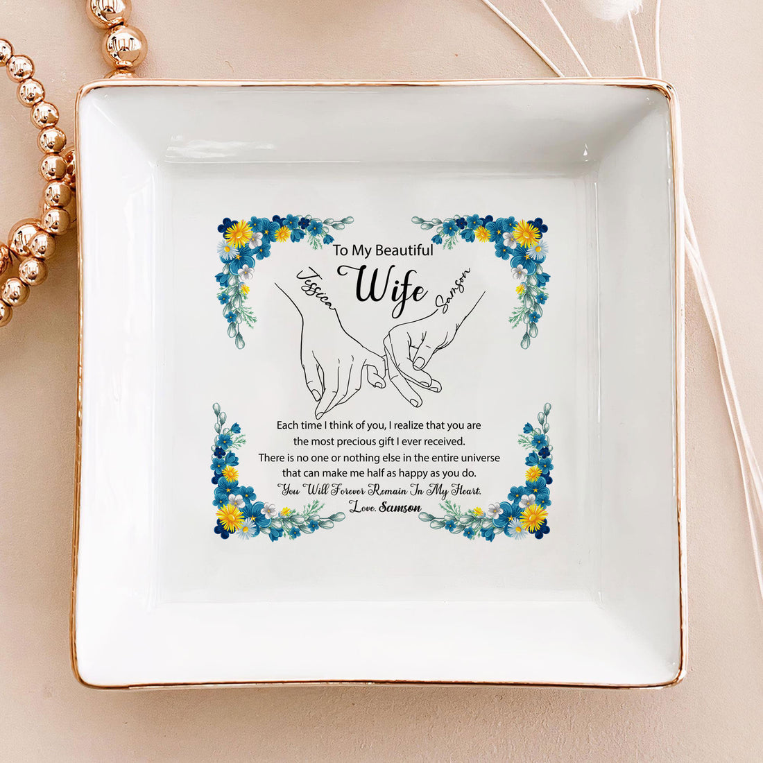 Personalized Wedding Ring Tray 'To My Beautiful Wife' - Custom Jewelry Organizer - Romantic Bridal Gift - LuthCreative