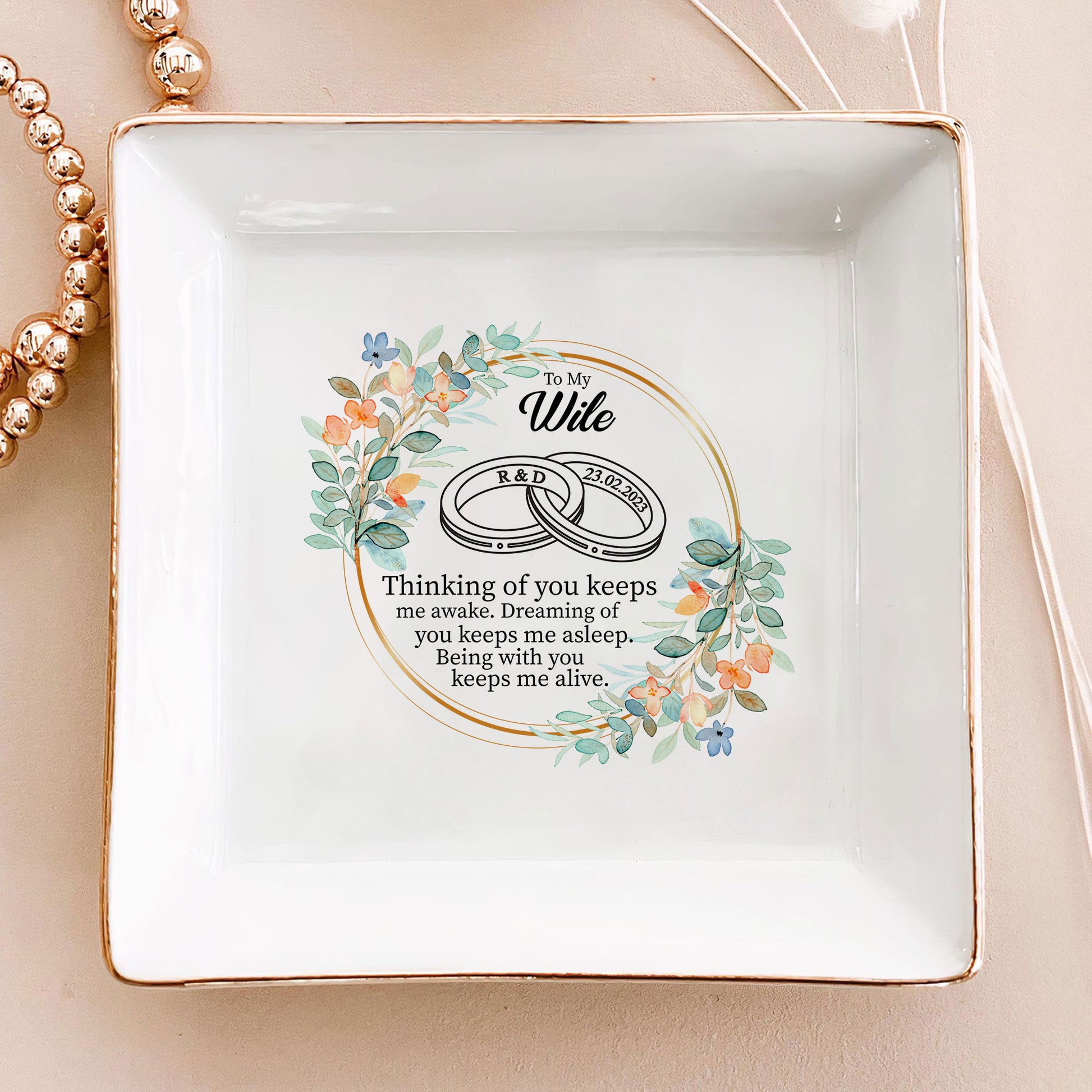 Custom Wedding Ring Dish - Personalized 'To My Wife' Jewelry Holder - Special Bridal Gift - LuthCreative