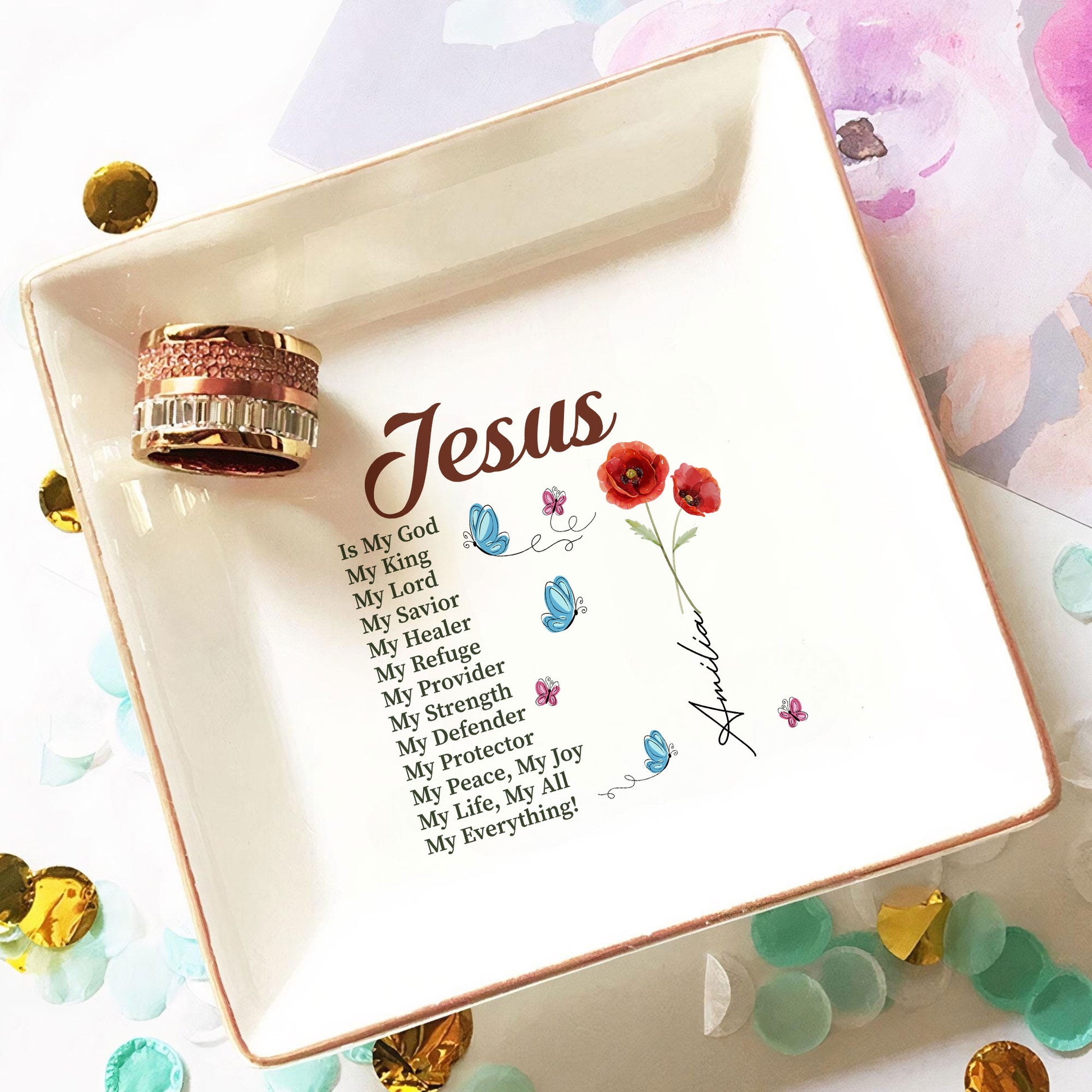 Personalized Ring Dish Jesus is my God my King my Lord Jewelry Dish - LuthCreative