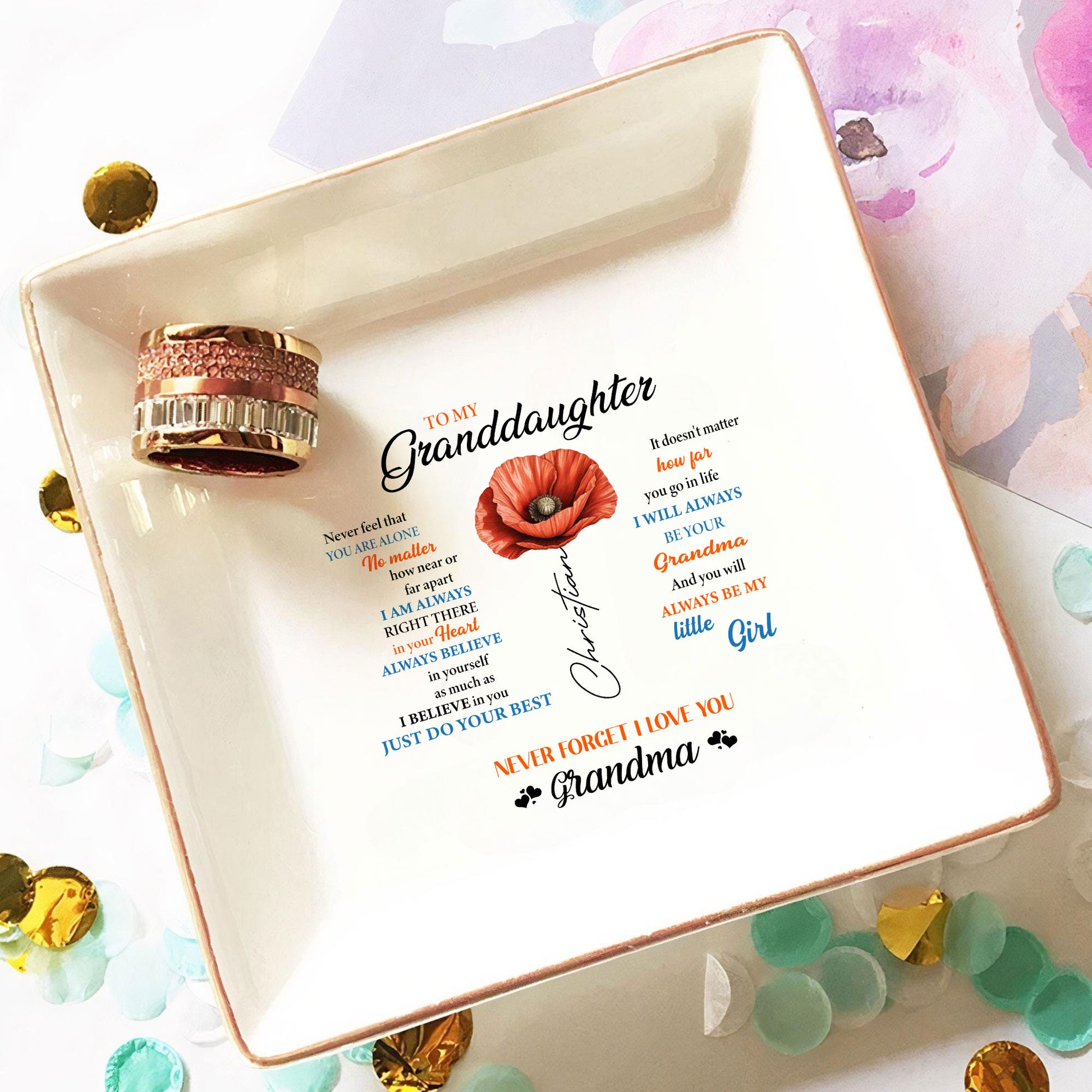 Personalized Ring Dish To my Granddaughter Customized Ceramic Jewelry Tray, Gift For Granddaughter, Wedding Gift - LuthCreative