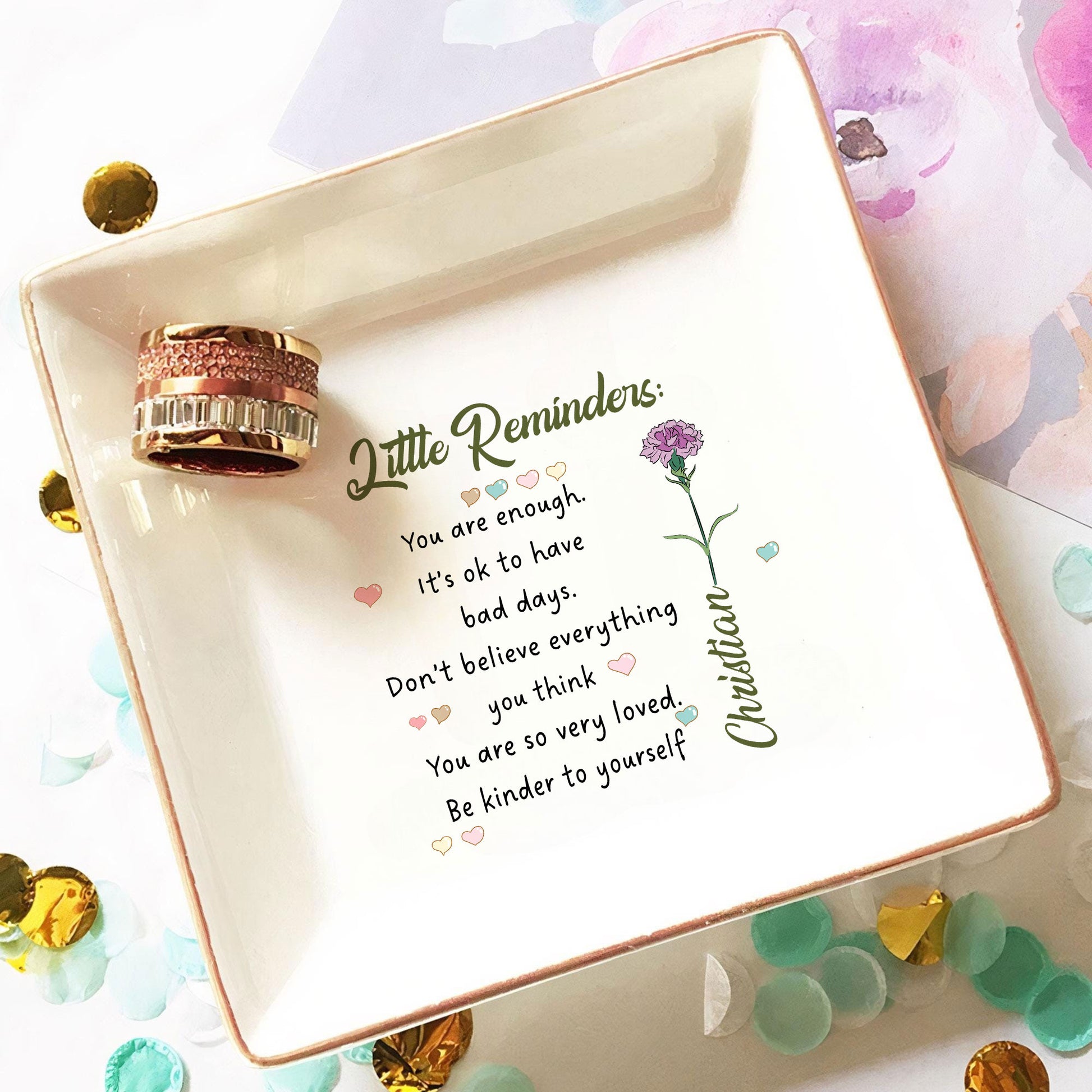 Personalized Ring Dish Little Reminder You are enough Customized Ceramic Jewelry Dish, Gift For Friends - LuthCreative