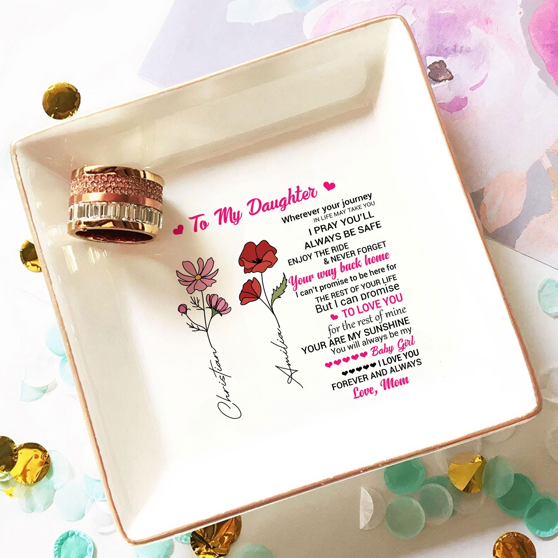 Personalized Ring Dish To my Daughter Customized Ceramic Jewelry Tray, Gift For Daughter, Wedding Gift - LuthCreative