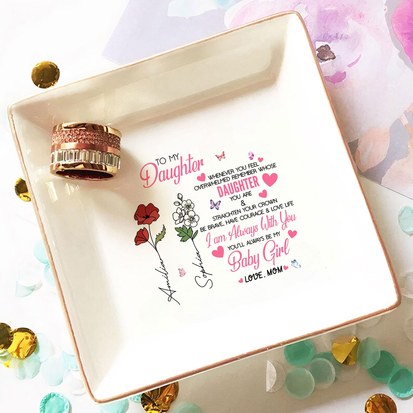 Personalized Ring Dish To My Daughter Customized Ceramic Jewelry Tray, Gift For Daughter, Wedding Gift - LuthCreative