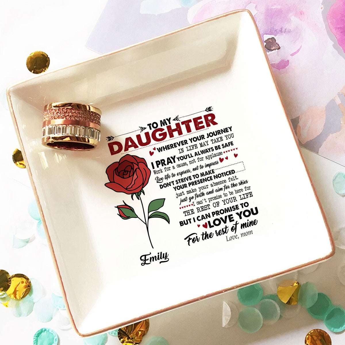 Personalized Ring Dish To My Daughter Wherever Your Journey In Life Customized Ceramic Jewelry Tray, Gift For Daughter, Wedding Gift - LuthCreative