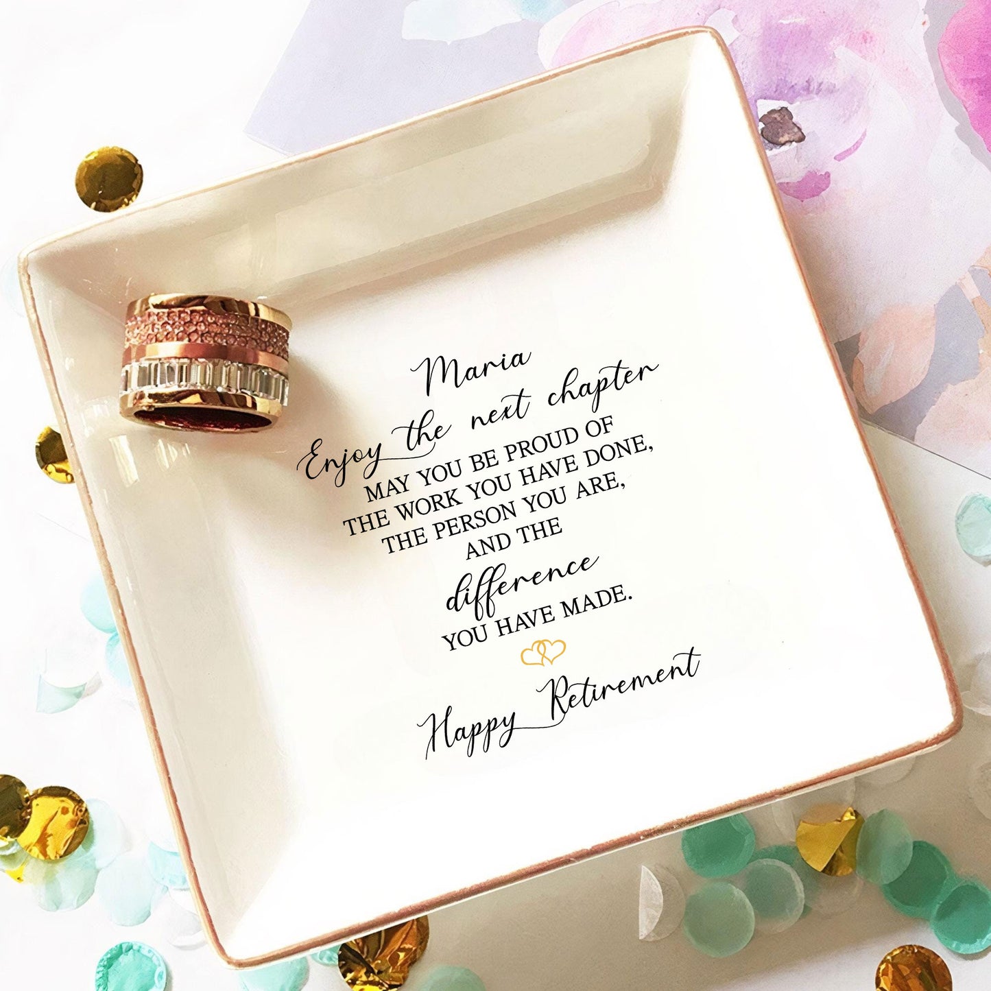 Personalized Ring Dish Enjoy The Next Chapter Customized Ceramic Jelwelry Tray - LuthCreative