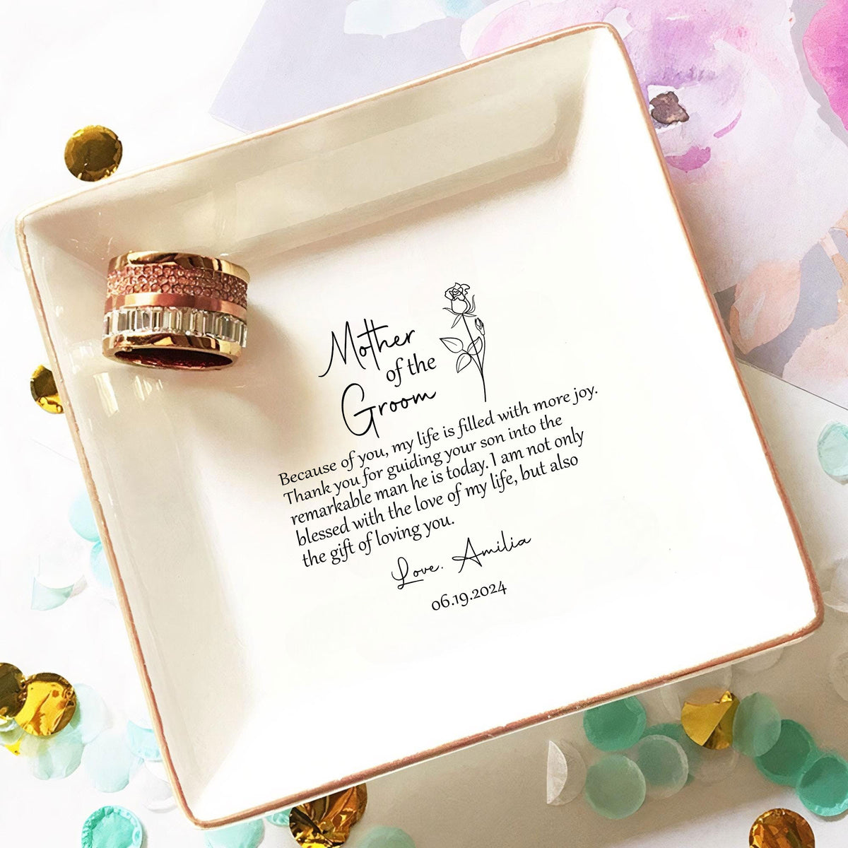 Personalized Ring Dish Mother Of Groom Customized Ceramic Jewelry Tray - LuthCreative