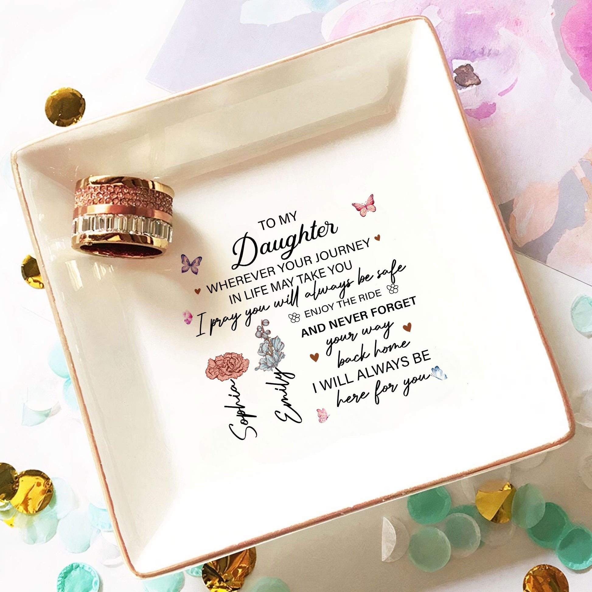 Personalized Ring Dish To My Daughter Wherever Your Journey Takes You Customized Ceramic Jewelry Tray, Gift For Daughter, Wedding Gift - LuthCreative