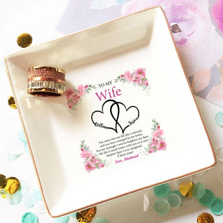 Personalized Ring Dish - 'To My Wife' Wedding Gift - Floral Wedding Jewelry Trays - Wedding Heart Ring Dish - LuthCreative