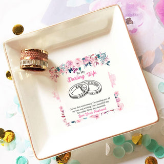 To My Darling Wife' Custom Ring Tray - Personalized Wedding Jewelry Dish - Romantic Gift - LuthCreative