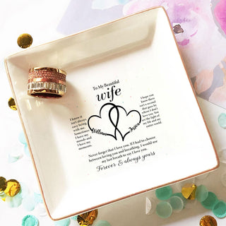 Personalized Ring Dish 'To My Beautiful Wife' - Custom Jewelry Holder - Romantic Wedding Day Gift for Bride - LuthCreative