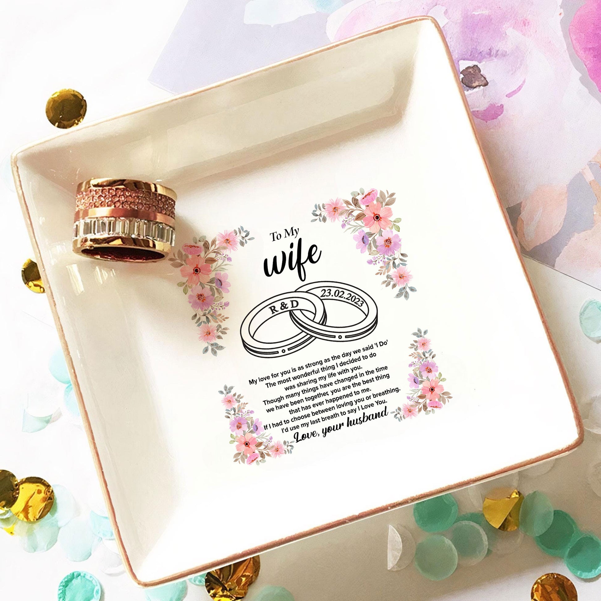 Customized Bridal Ring Dish - Personalized Jewelry Holder 'To My Wife' - Special Wedding Day Gift - LuthCreative