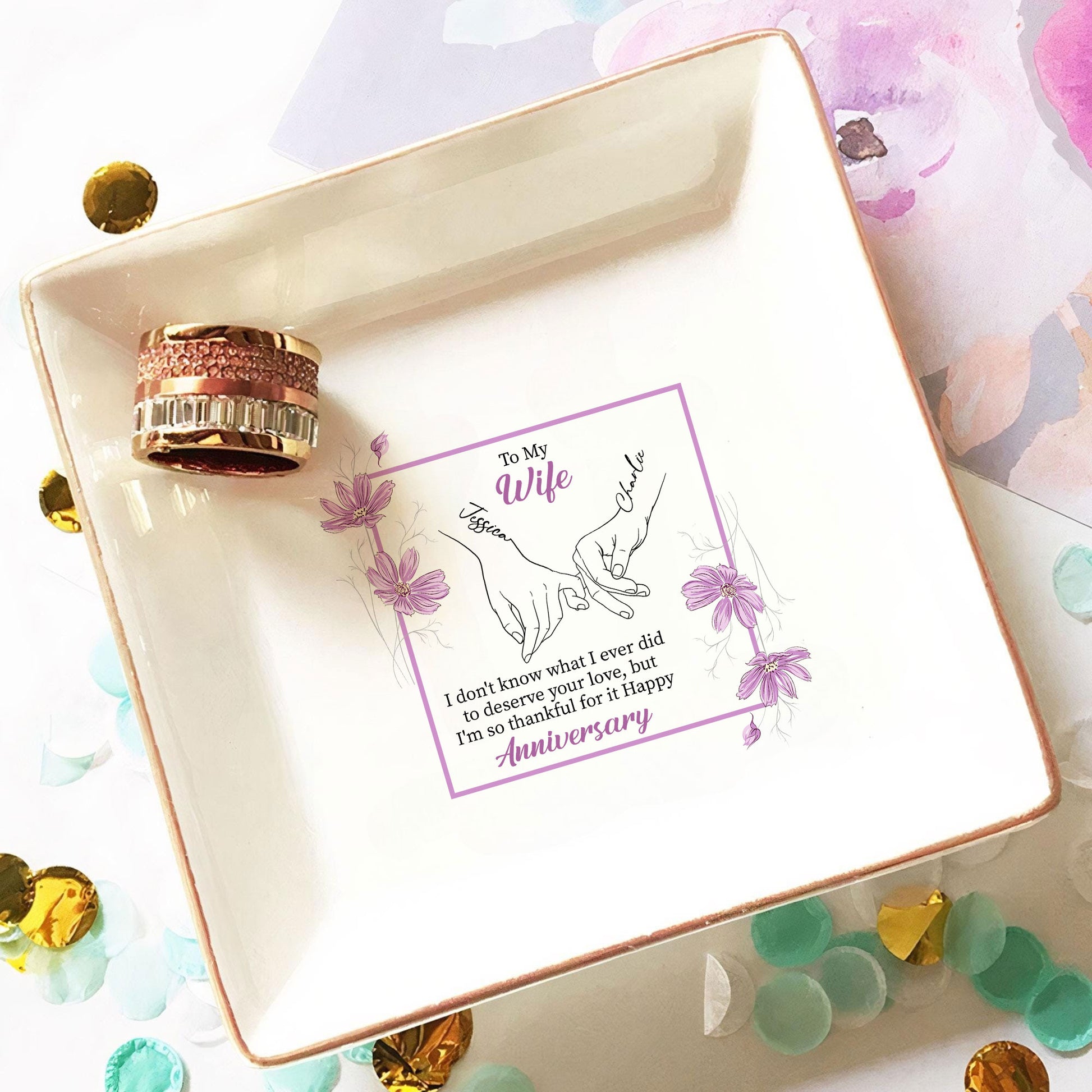 Customized Bridal Ring Dish 'To My Beautiful Wife' - Personalized Jewelry Holder - Special Wedding Gift - LuthCreative