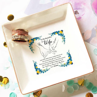 Personalized Wedding Ring Tray 'To My Beautiful Wife' - Custom Jewelry Organizer - Romantic Bridal Gift - LuthCreative