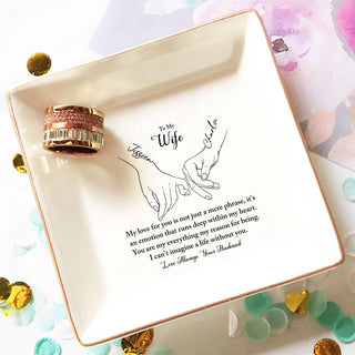 To My Beautiful Wife' Custom Jewelry Dish - Personalized Wedding Ring Holder - Romantic Bridal Gift - LuthCreative