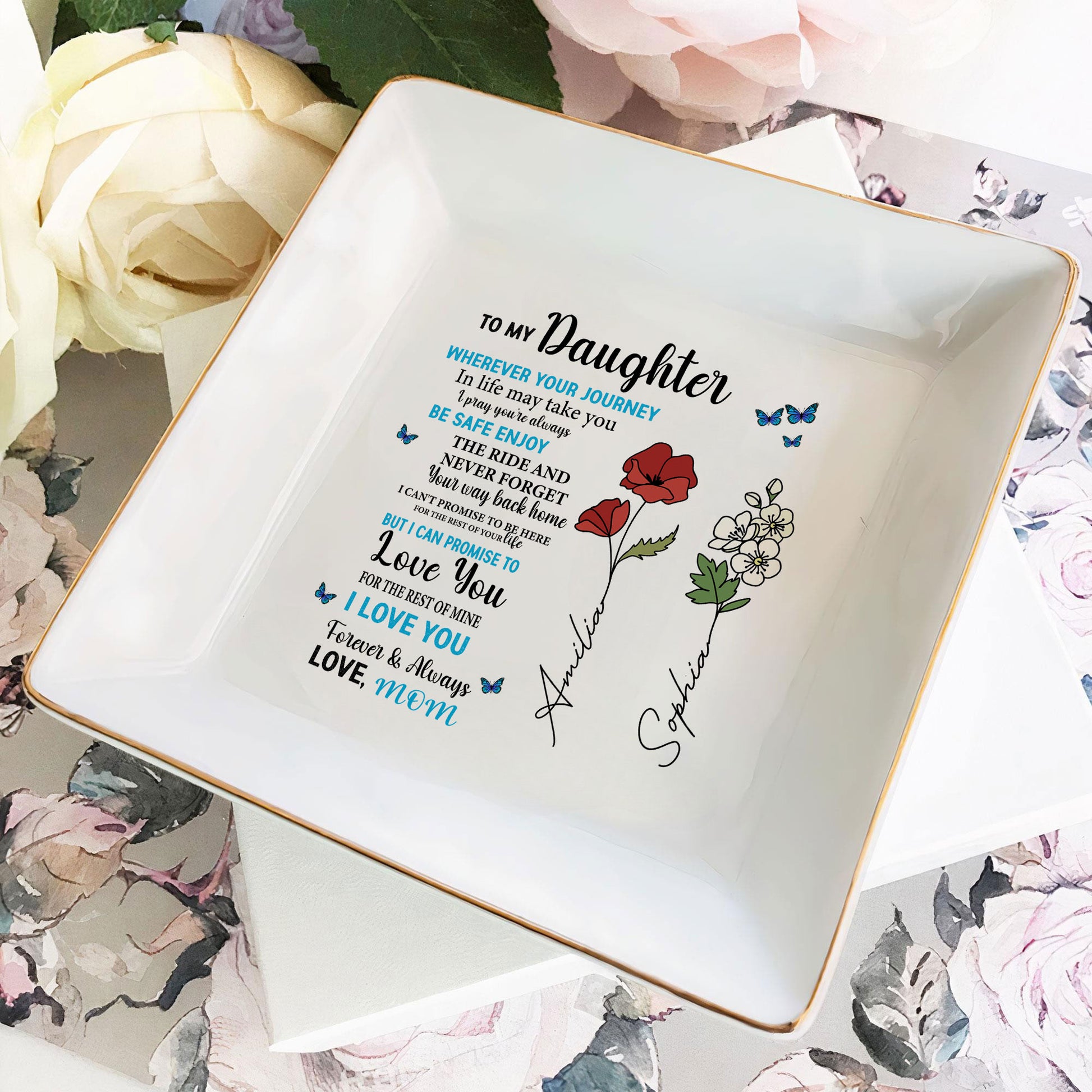 Personalized Ring Dish To My Daughter Wherever your journey in life Customized Ceramic Jewelry Tray, Gift For Daughter, Wedding Gift - LuthCreative