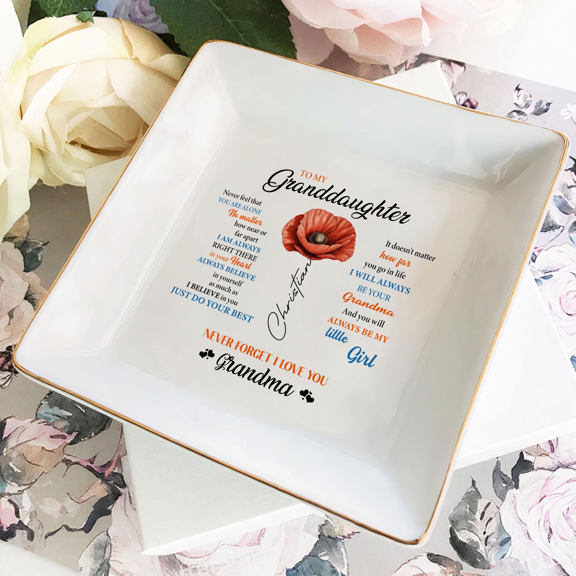 Personalized Ring Dish To my Granddaughter Customized Ceramic Jewelry Tray, Gift For Granddaughter, Wedding Gift - LuthCreative