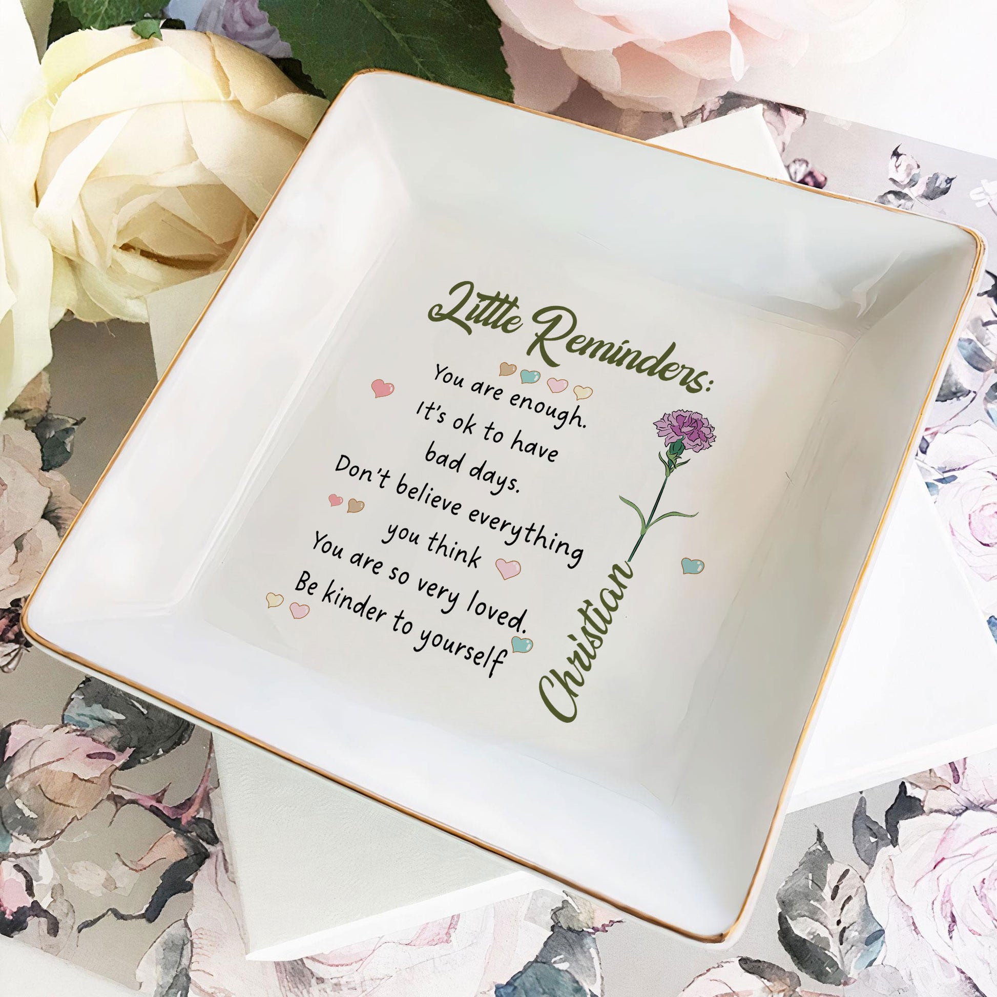 Personalized Ring Dish Little Reminder You are enough Customized Ceramic Jewelry Dish, Gift For Friends - LuthCreative