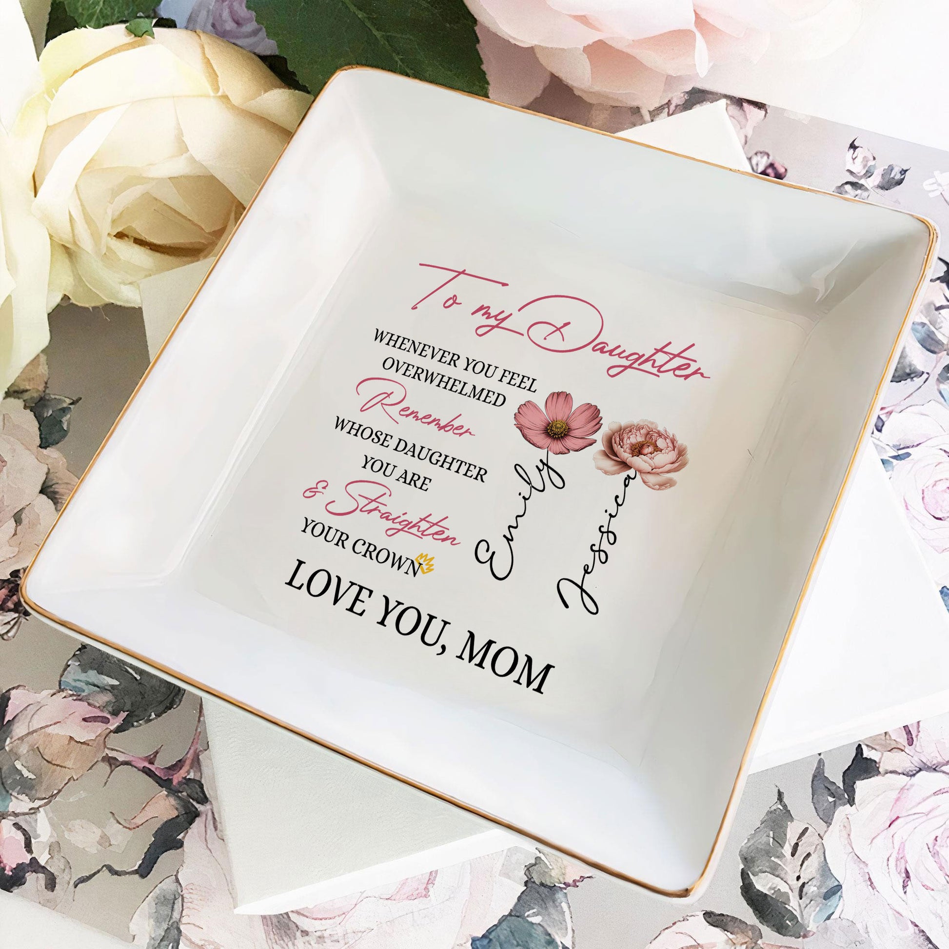 Personalized Wedding Gift Ring Dish To My Daughter Customized Ceramic Jewelry Tray, Gift For Daughter, Wedding Gift - LuthCreative