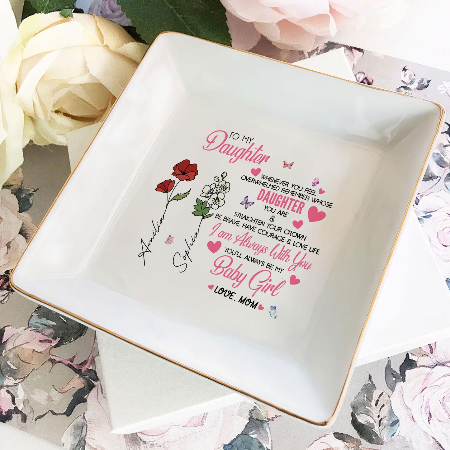 Personalized Ring Dish To My Daughter Customized Ceramic Jewelry Tray, Gift For Daughter, Wedding Gift - LuthCreative