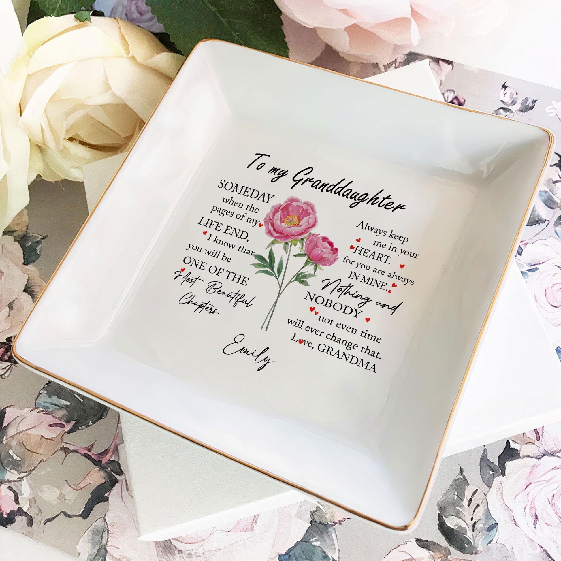 Personalized Ring Dish To My Granddaughter Customized Ceramic Jewelry Tray, Gift For Granddaughter, Wedding Gift - LuthCreative