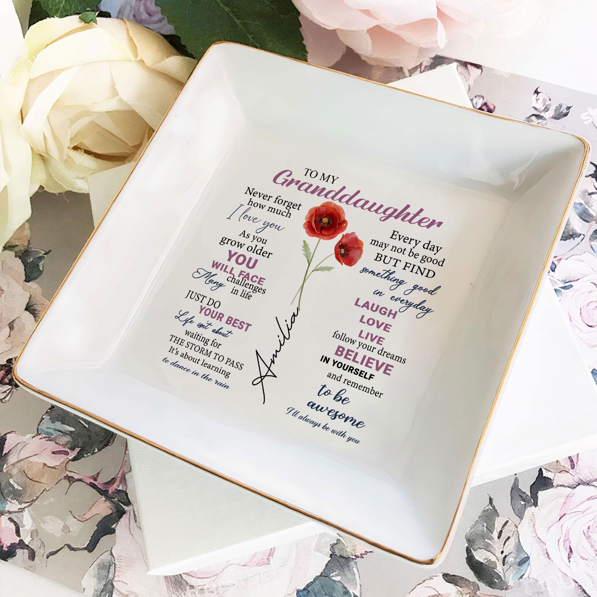 Personalized Ring Dish To My Granddaughter Never Forget Customized Ceramic Jewelry Tray, Gift For Granddaughter, Wedding Gift - LuthCreative