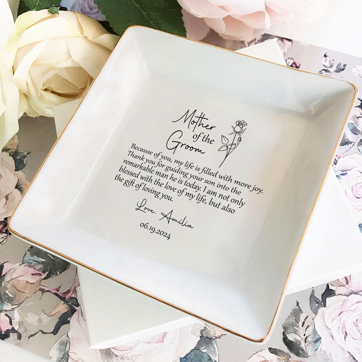 Personalized Ring Dish Mother Of Groom Customized Ceramic Jewelry Tray - LuthCreative