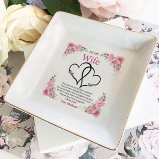 Personalized Ring Dish - 'To My Wife' Wedding Gift - Floral Wedding Jewelry Trays - Wedding Heart Ring Dish - LuthCreative