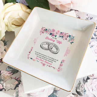 To My Darling Wife' Custom Ring Tray - Personalized Wedding Jewelry Dish - Romantic Gift - LuthCreative