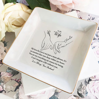 To My Beautiful Wife' Custom Jewelry Dish - Personalized Wedding Ring Holder - Romantic Bridal Gift - LuthCreative