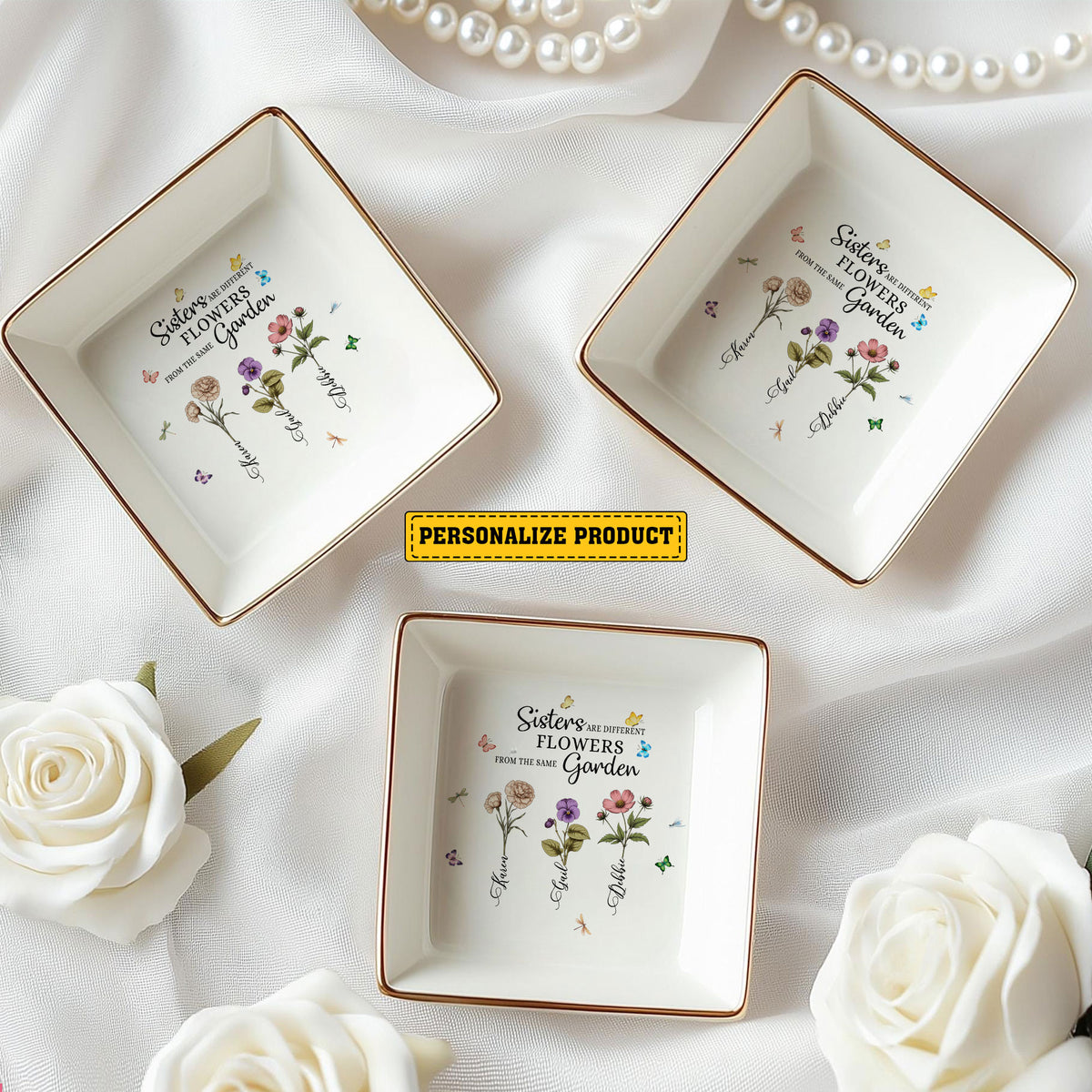 Personalized Jewelry Dish Sisters Are Diferent Flowers From The Same Garden Customized Gift for Sisters, Wedding Gift - LuthCreative