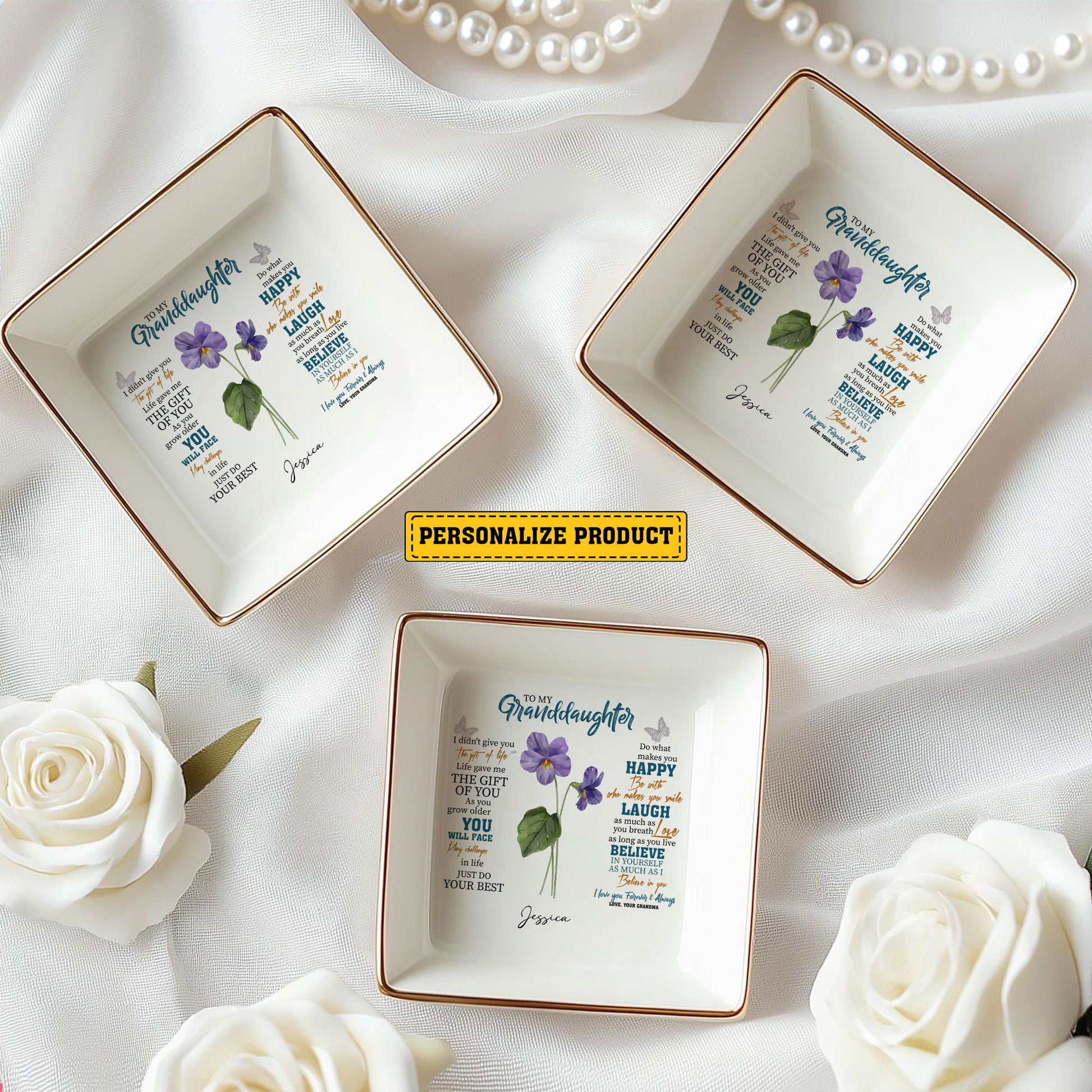 Personalized Ring Dish To My Granddaughter Customized Ceramic Jewelry Tray, Gift For Granddaughter, Wedding Gift - LuthCreative