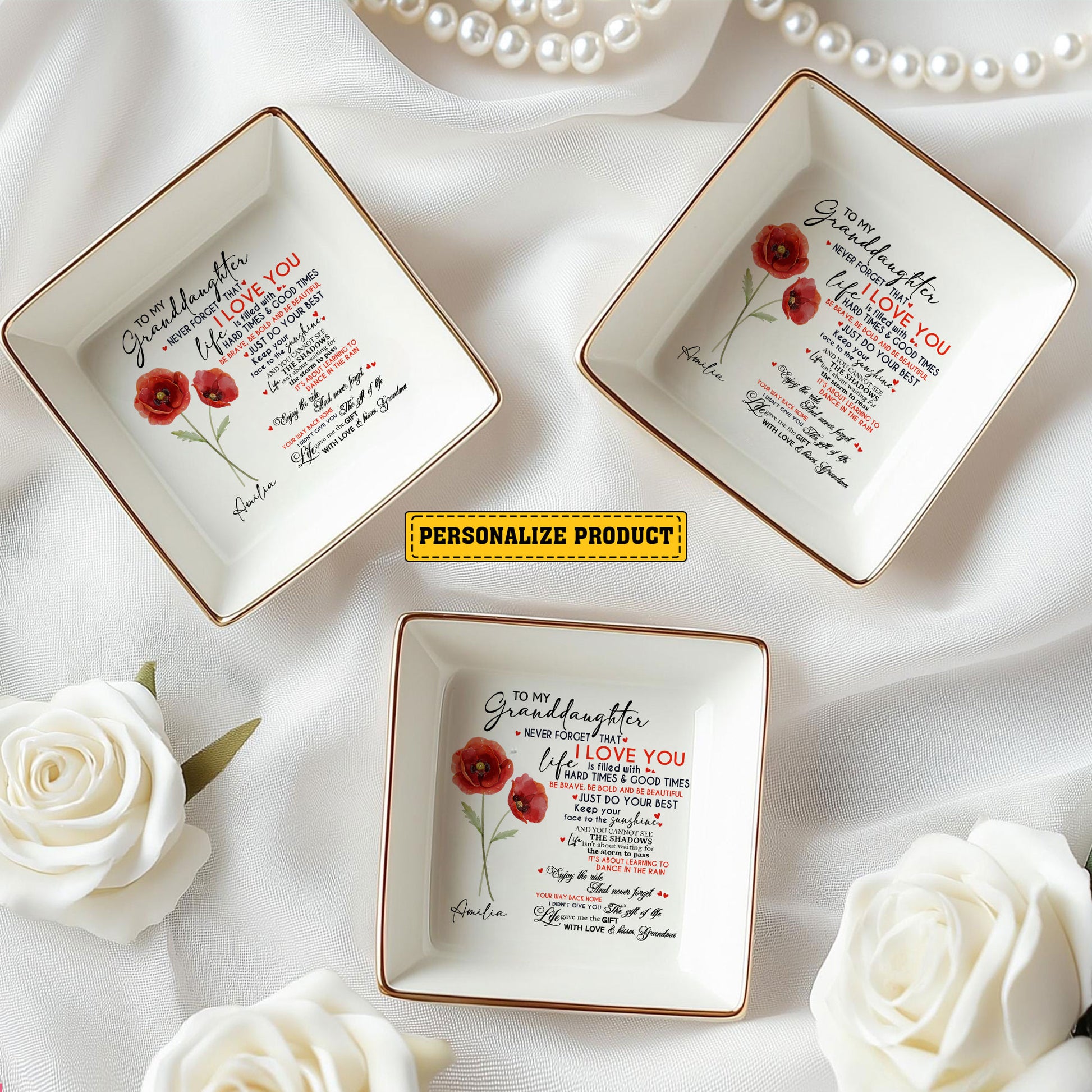 Personalized Ring Dish To My Granddaughter Never Forget That I Love You Customized Ceramic Jewelry Tray, Gift For Granddaughter, Wedding Gift - LuthCreative