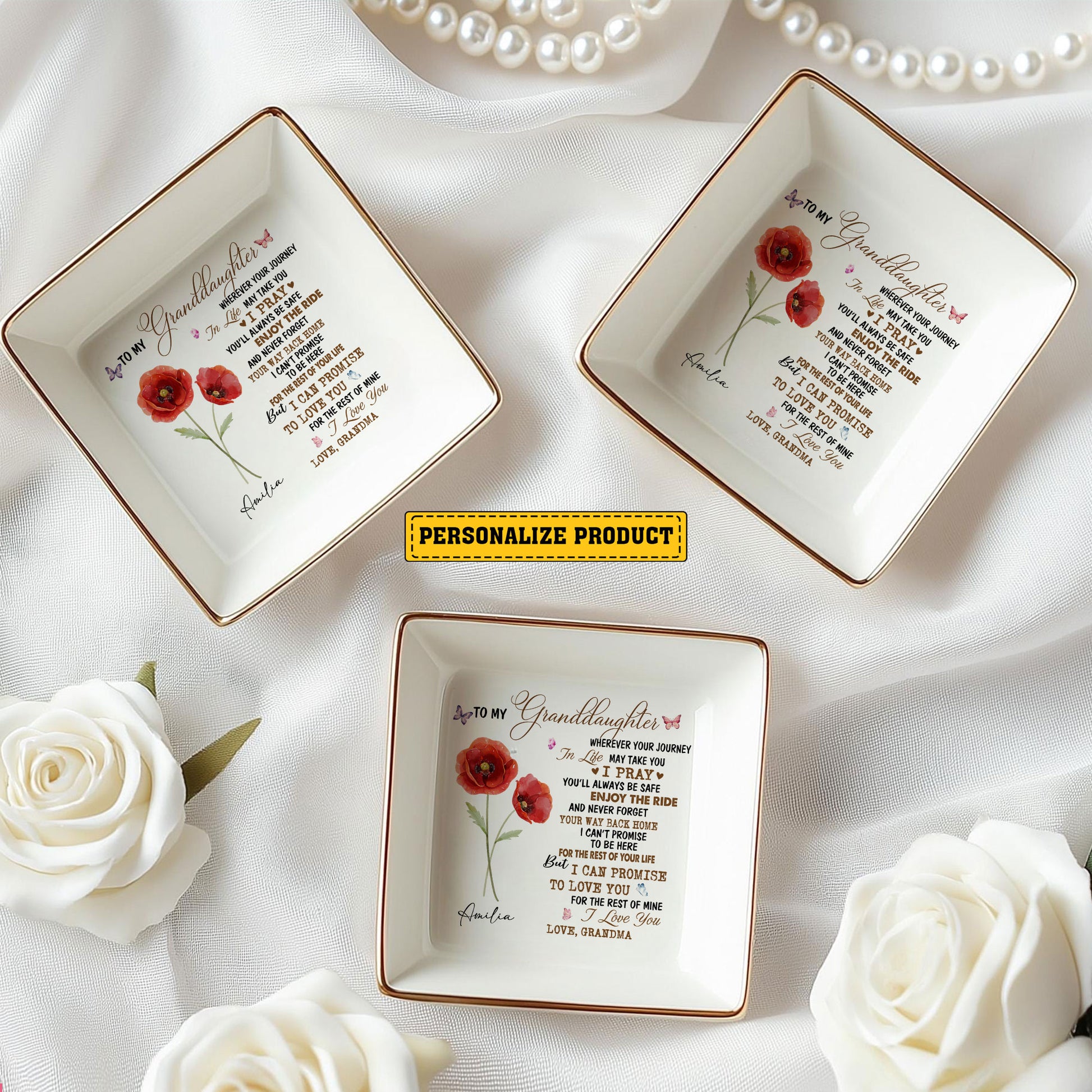 Personalized Ring Dish To My Granddaughter Customized Ceramic Jewelry Tray, Gift For Granddaughter, Wedding Gift - LuthCreative