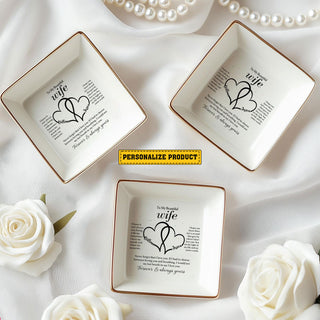 Personalized Ring Dish 'To My Beautiful Wife' - Custom Jewelry Holder - Romantic Wedding Day Gift for Bride - LuthCreative