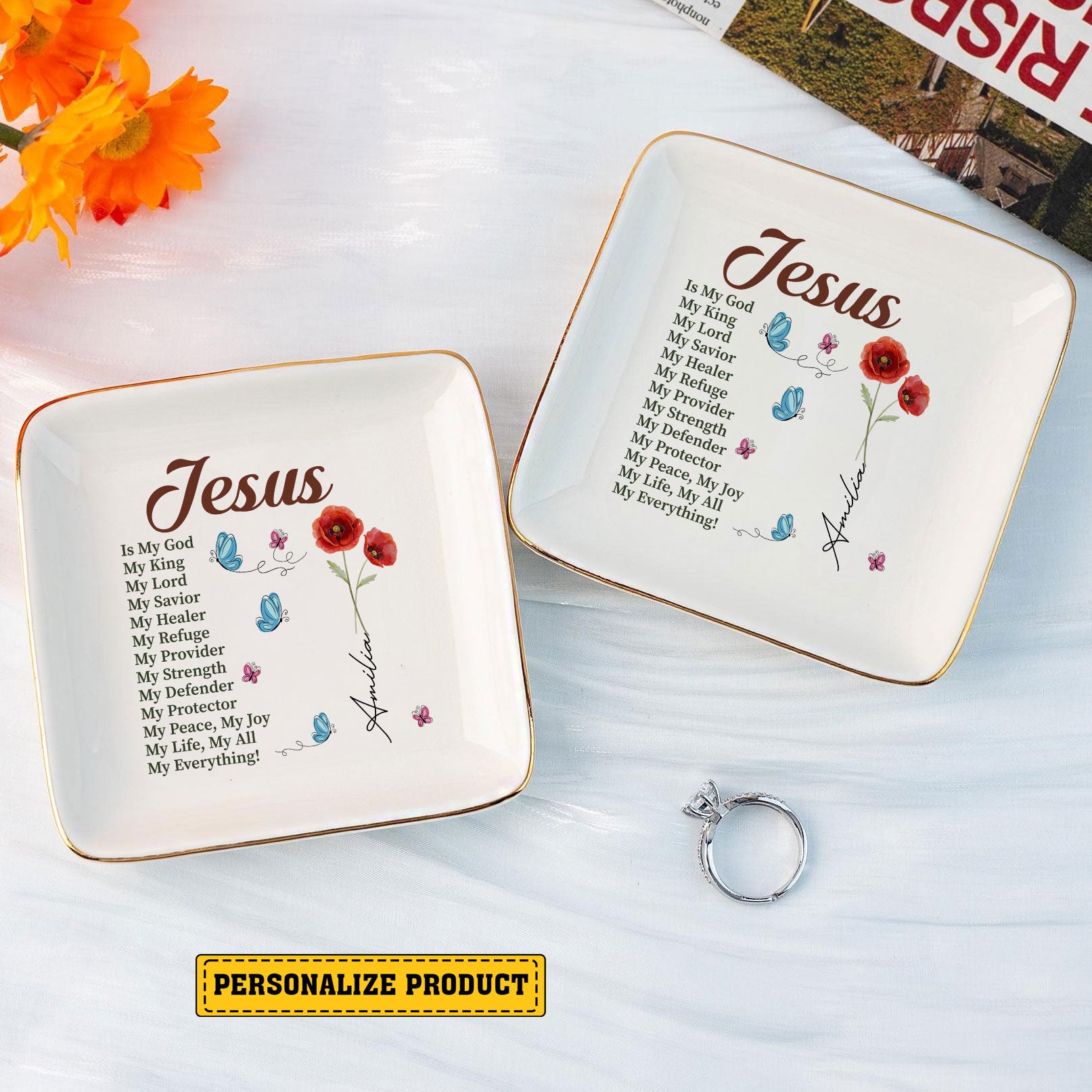 Personalized Ring Dish Jesus is my God my King my Lord Jewelry Dish - LuthCreative