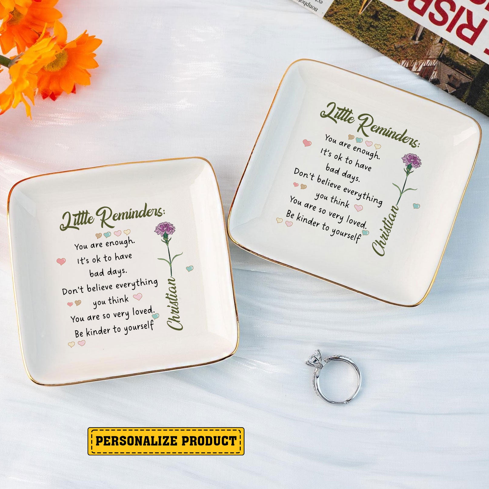 Personalized Ring Dish Little Reminder You are enough Customized Ceramic Jewelry Dish, Gift For Friends - LuthCreative