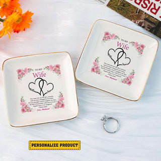 Personalized Ring Dish - 'To My Wife' Wedding Gift - Floral Wedding Jewelry Trays - Wedding Heart Ring Dish - LuthCreative