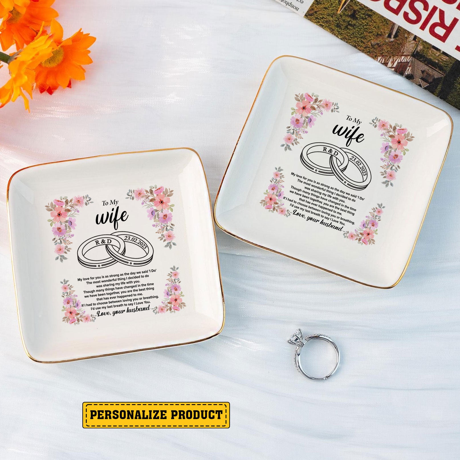 Customized Bridal Ring Dish - Personalized Jewelry Holder 'To My Wife' - Special Wedding Day Gift - LuthCreative