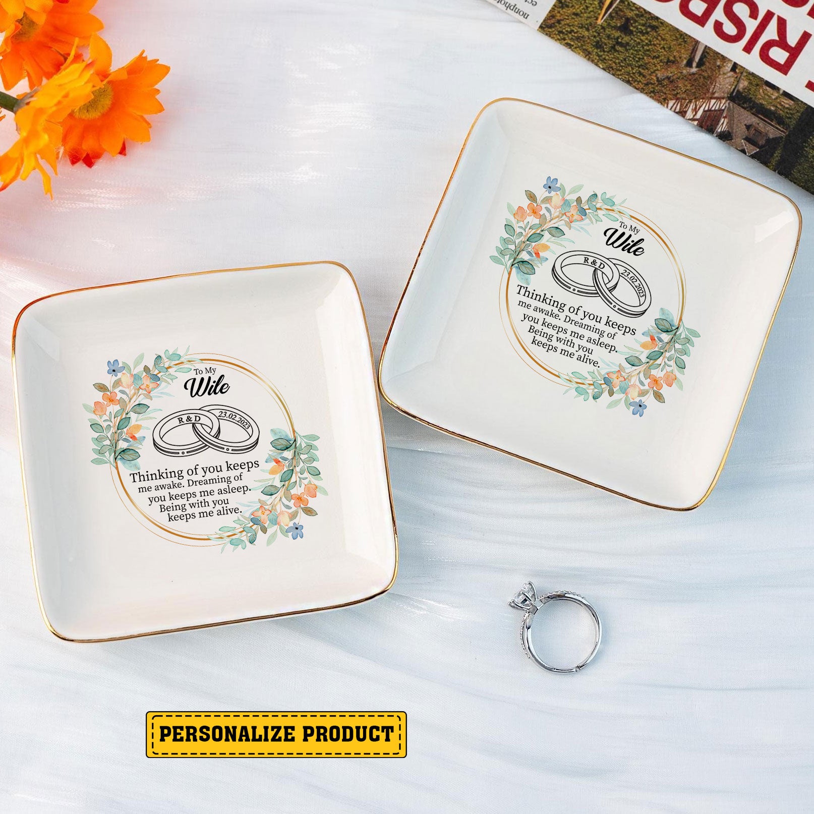 Custom Wedding Ring Dish - Personalized 'To My Wife' Jewelry Holder - Special Bridal Gift - LuthCreative